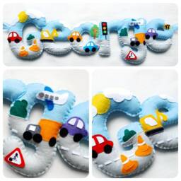 Felt Name Banner. Transport Vehicles Hot Air Ballon Plane Digger Car Truck Childrens Bedroom Decor. Nursery Personalised Baby Gift - thumbnail 2