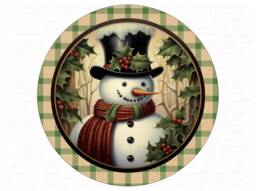 Snowman Wreath Sign, Christmas Snowman Merry Xmas Wreath, Vintage Happy Sign UK - thumbnail 1