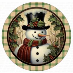 Snowman Wreath Sign, Christmas Snowman Merry Xmas Wreath, Vintage Happy Sign UK - thumbnail 3