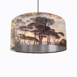 Romantic Trees Landscape Lampshade in Brown Velvet With Silver Lining