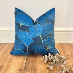 1688. Ginkgo Leaf Blue Velvet Cushion Cover, Various Sizes - thumbnail 1