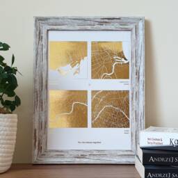 A4 Any Four Locations Metallic Map Print, Custom Multi Location Foil Personalised Print in Copper, Gold, Silver Or Rose Gold - thumbnail 1