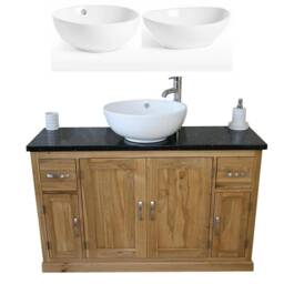 Oak Bathroom Vanity Unit 123cm Wide With Black Quartz Top & Ceramic Basin Set 402Bqcbcx1 - thumbnail 2