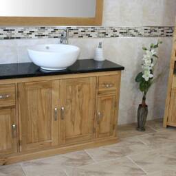 Oak Bathroom Vanity Unit 123cm Wide With Black Quartz Top & Ceramic Basin Set 402Bqcbcx1 - thumbnail 3