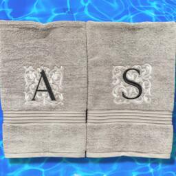 Embroidered Monogrammed Towels. Stunning Design On A Luxuriously Soft 100% Cotton 700Gsm Towel. Available in 2 Sizes & 3 Colours - thumbnail 4