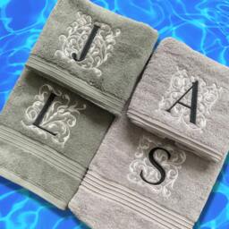 Embroidered Monogrammed Towels. Stunning Design On A Luxuriously Soft 100% Cotton 700Gsm Towel. Available in 2 Sizes & 3 Colours - thumbnail 2