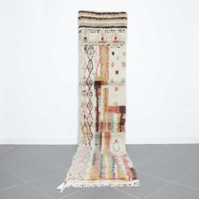 Handmade Wool Berber Runner Rug Colorful Boho Hallway Carpet - 10.9x2.3Ft - image 1