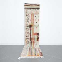 Handmade Wool Berber Runner Rug Colorful Boho Hallway Carpet - 10.9x2.3Ft - thumbnail 1