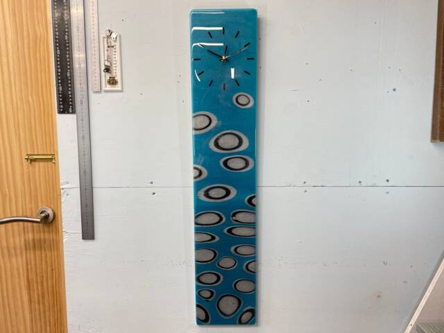 90cm X 18cm Turquoise Silver & Black Abstract Resin Wall Clock, Long Modern Unusual Home Decor - image 1
