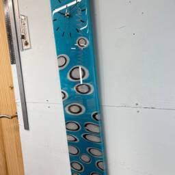 90cm X 18cm Turquoise Silver & Black Abstract Resin Wall Clock, Long Modern Unusual Home Decor - thumbnail 4