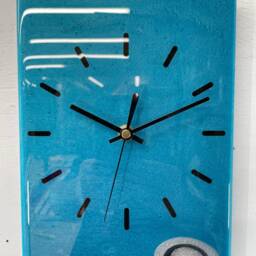 90cm X 18cm Turquoise Silver & Black Abstract Resin Wall Clock, Long Modern Unusual Home Decor - thumbnail 3