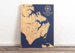 Hampton, Virginia Map - Engraved Wood Coastal Chart Wall Art Sign, Beach Home Decor Nautical Life Print, Unique Personalized Family Gift