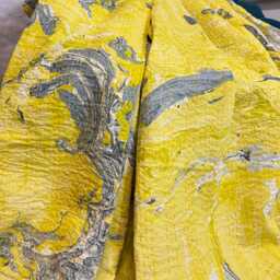 Kantha Stitch Pure Cotton Reversible Bed/Sofa Throw King Size - Handmade Handprinted Floral Dohar Yellow Grey White Marble Effect - thumbnail 4