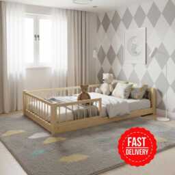Montessori Floor Toddler Bed - Solid Pine Wood Single, Small Double, Double Size Free Delivery - thumbnail 2