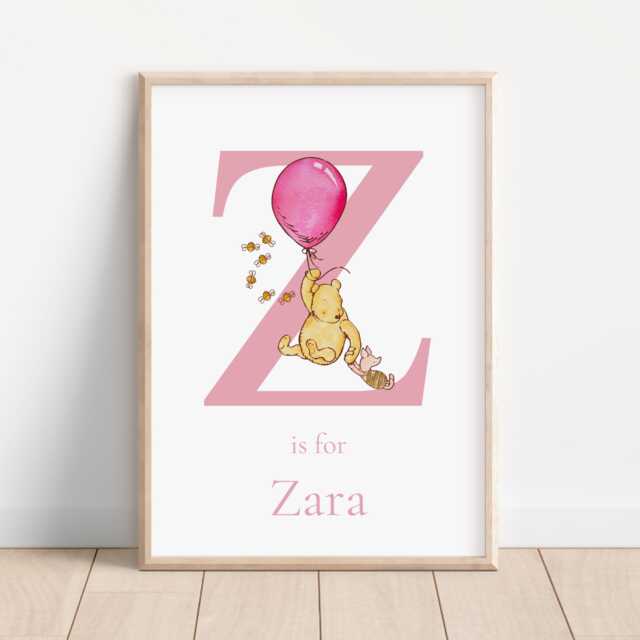 Winnie The Pooh Name Print - Girls Bedroom Personalised Poster Kids Wall Art Nursery Bear - image 1