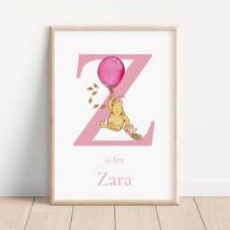 Winnie The Pooh Name Print - Girls Bedroom Personalised Poster Kids Wall Art Nursery Bear - thumbnail 1