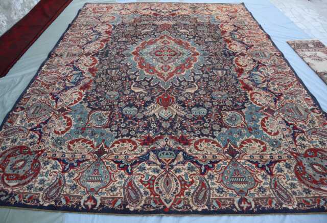 10x13 Large Pictorial Rug, Afghan Handmade Animal Art Oriental Navy Blue Area Birds Floral Decor Kids Room Rug Home Carpet - image 1