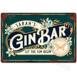 Personalised Gin Bar Sign Metal Wall Door Shelf Accessory, Vintage Retro Home Pub Outside Plaque, Waterproof Aluminium, 200mm X 305mm - thumbnail 3