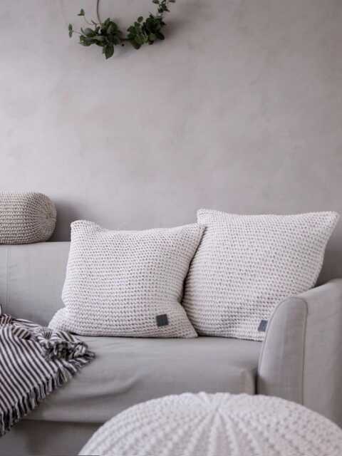 Chunky Knit Throw Pillow Cover Ivory Recycled Cotton Scandinavian Cushion - Cover Only - image 1