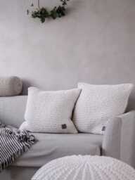 Chunky Knit Throw Pillow Cover Ivory Recycled Cotton Scandinavian Cushion - Cover Only - thumbnail 1