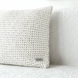 Chunky Knit Throw Pillow Cover Ivory Recycled Cotton Scandinavian Cushion - Cover Only - thumbnail 3