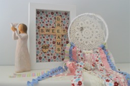 Nursery Decor, Vintage Inspired Dream Catcher, Scrabble Frame, Dreamcatcher, Nursey Set, Wall Girls Room Pink & Blue, Floral