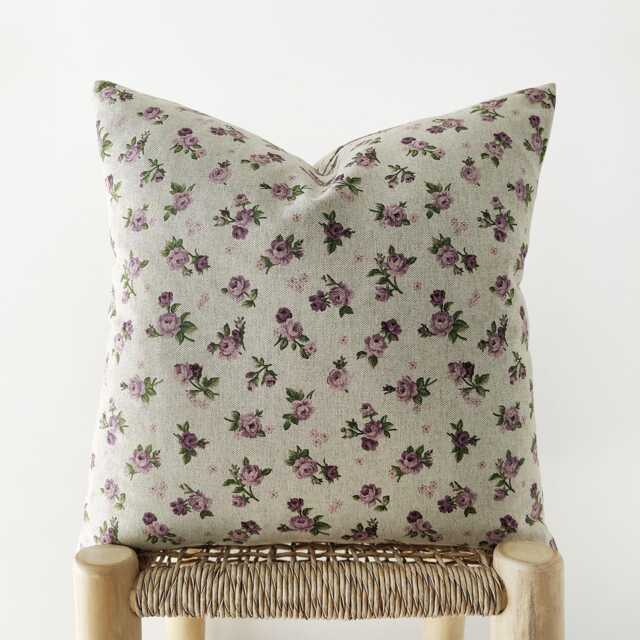 Purple Floral Pillow Cover - Botanical Printed Cotton Blend Cushion - image 1
