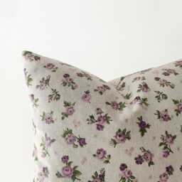 Purple Floral Pillow Cover - Botanical Printed Cotton Blend Cushion - thumbnail 2