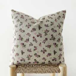 Purple Floral Pillow Cover - Botanical Printed Cotton Blend Cushion - thumbnail 1