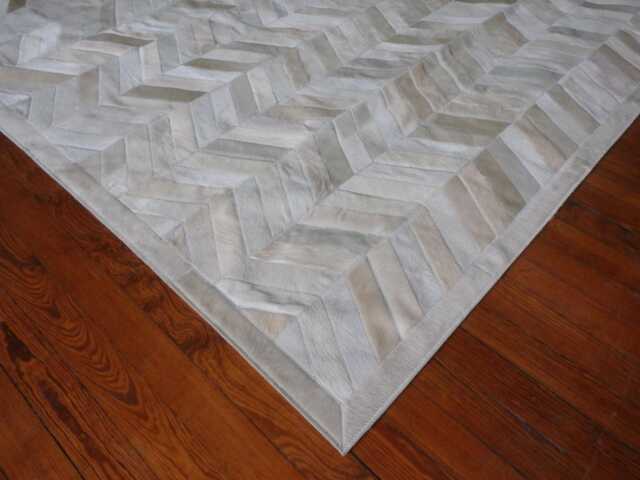 White Chevron Cowhide Rug Handmade Patchwork, Natural Leather - image 1