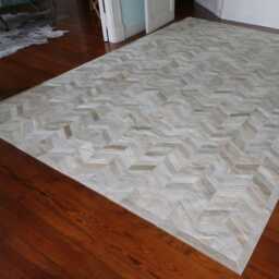 White Chevron Cowhide Rug Handmade Patchwork, Natural Leather - thumbnail 3
