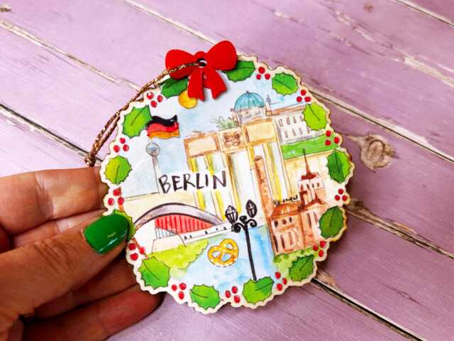 Berlin Germany Little City Landmark Wooden Hanging Decoration Christmas Travel Cute Kitsch - image 1