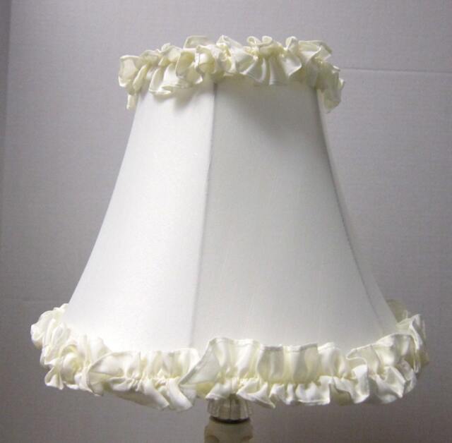 "Adorable Cream Shantung Silk Table Lamp Shade With Ruffles Top Bottom Off White Ruffle Full Frame 6"" Top, 12"" Bottom, 9.5" - image 1