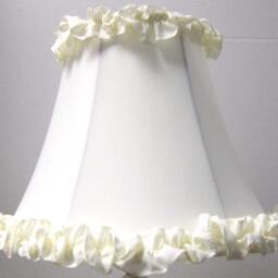 "Adorable Cream Shantung Silk Table Lamp Shade With Ruffles Top Bottom Off White Ruffle Full Frame 6"" Top, 12"" Bottom, 9.5" - thumbnail 3
