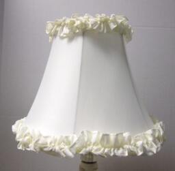 "Adorable Cream Shantung Silk Table Lamp Shade With Ruffles Top Bottom Off White Ruffle Full Frame 6"" Top, 12"" Bottom, 9.5"