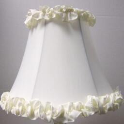"Adorable Cream Shantung Silk Table Lamp Shade With Ruffles Top Bottom Off White Ruffle Full Frame 6"" Top, 12"" Bottom, 9.5" - thumbnail 2