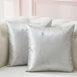 Duck Egg Blue Damask Cushion Covers Embroidered Jacquard - 18x18 - thumbnail 3