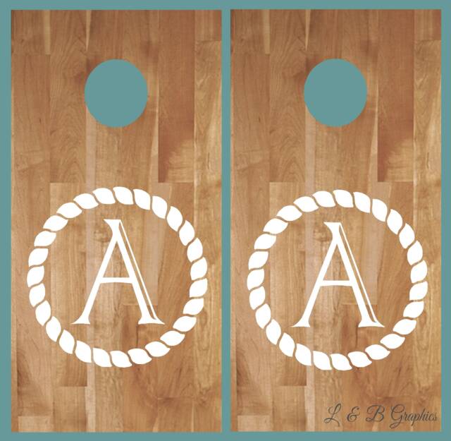 Cornhole-Rope Circle Initial-Vinyl Wall Decal-Wedding-Birthday-Party Decor-Anniversary-Custom Cornhole - image 1