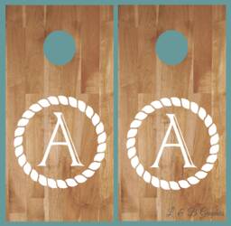 Cornhole-Rope Circle Initial-Vinyl Wall Decal-Wedding-Birthday-Party Decor-Anniversary-Custom Cornhole - thumbnail 1