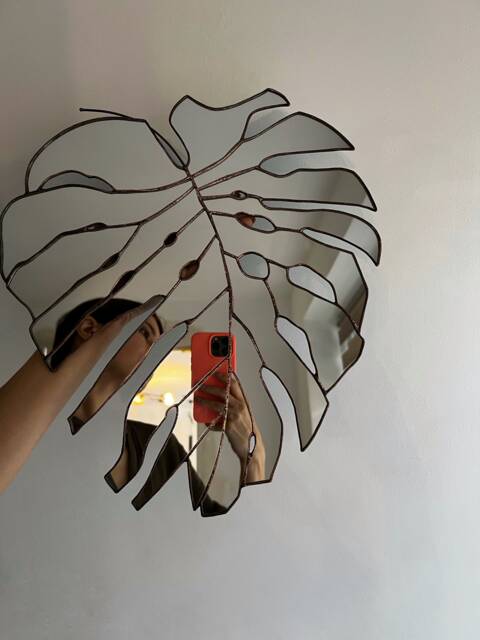 stained Glass Monstera Leaf Mirror Botanical Wall Decor - image 1