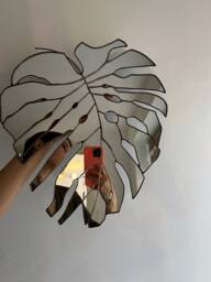 stained Glass Monstera Leaf Mirror Botanical Wall Decor - thumbnail 1