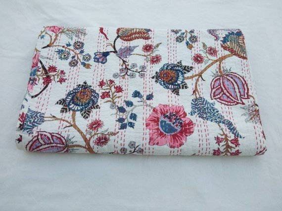 Handmade Indian Kantha Quilt Bedspread, Coverlet Blanket Size Multi - image 1