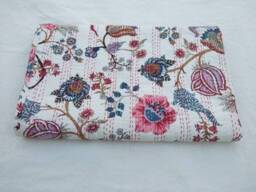 Handmade Indian Kantha Quilt Bedspread, Coverlet Blanket Size Multi