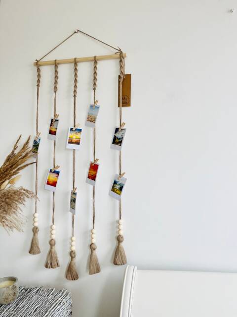 Sand Beige Photo Holder - Wall Hanging Organiser Display Boho Picture Routine Cards Hanger Birthday Gift Various Colours - image 1
