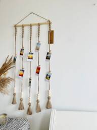 Sand Beige Photo Holder - Wall Hanging Organiser Display Boho Picture Routine Cards Hanger Birthday Gift Various Colours - thumbnail 1
