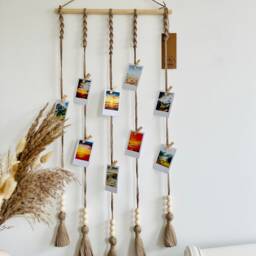 Sand Beige Photo Holder - Wall Hanging Organiser Display Boho Picture Routine Cards Hanger Birthday Gift Various Colours - thumbnail 3