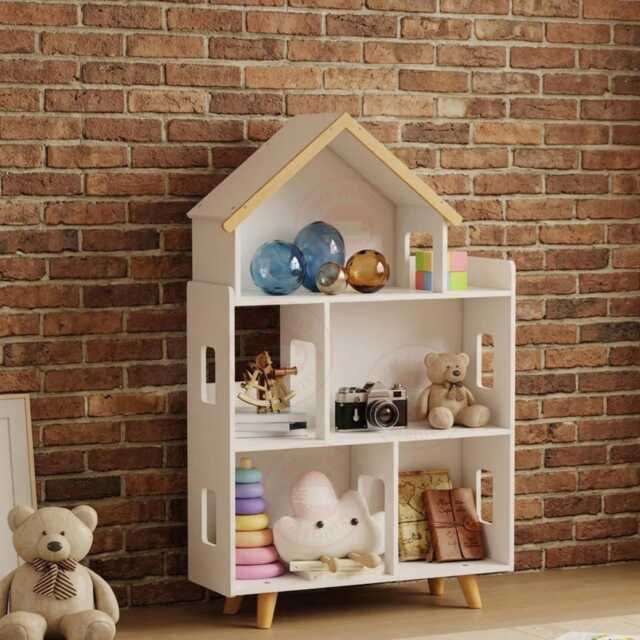 Three-Tier Toy Storage Shelf, Children Bookcase With Six Cubes - White - image 1