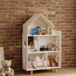 Three-Tier Toy Storage Shelf, Children Bookcase With Six Cubes - White - thumbnail 1