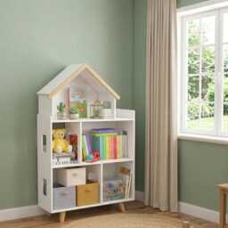 Three-Tier Toy Storage Shelf, Children Bookcase With Six Cubes - White - thumbnail 3