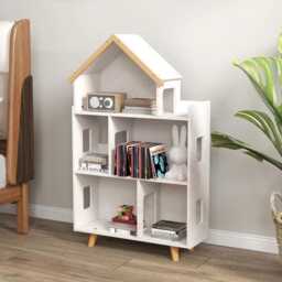 Three-Tier Toy Storage Shelf, Children Bookcase With Six Cubes - White - thumbnail 2